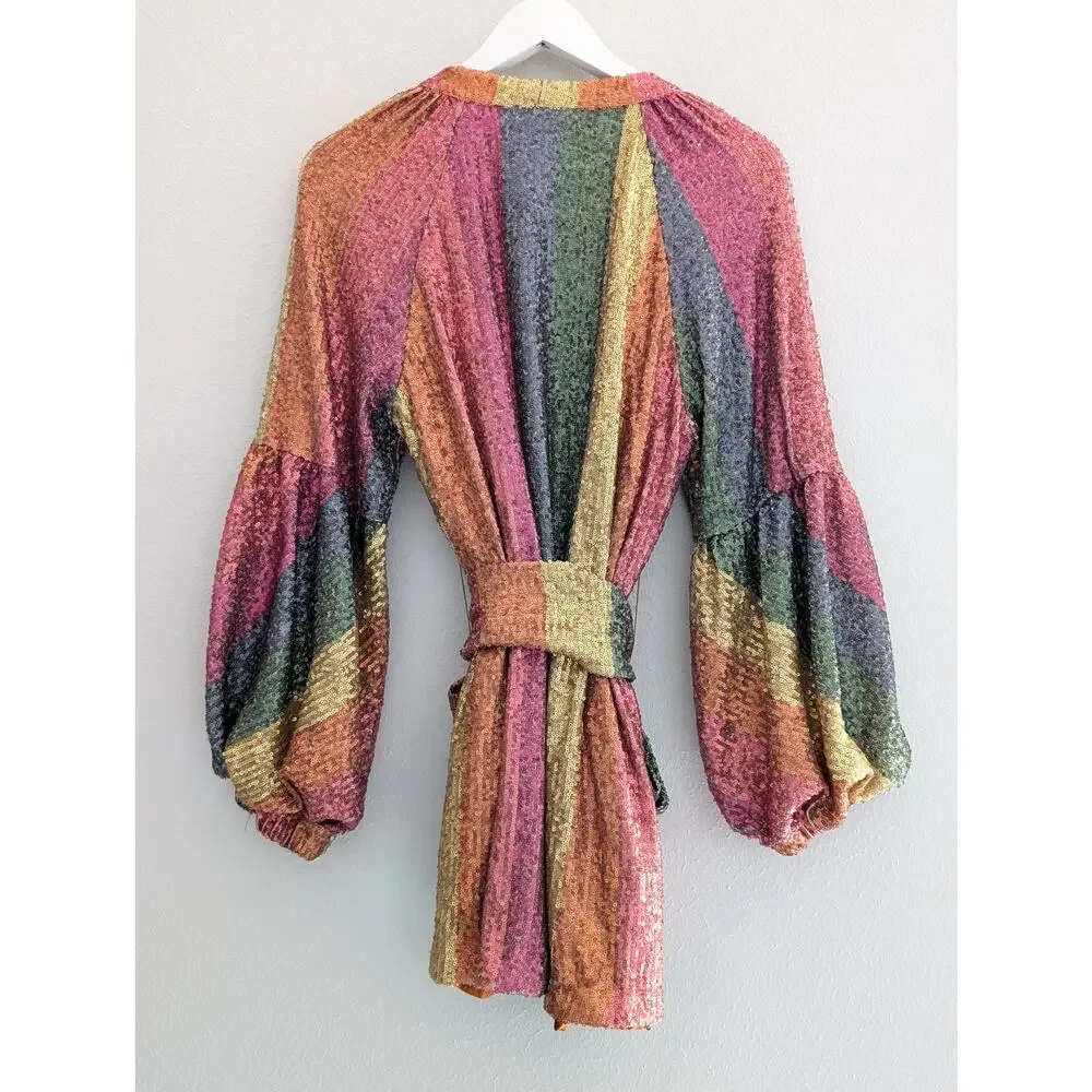 Farm Rio Rainbow Sequin Kimono Jacket Colorful Festival Party Wear Size Small - Picture 3 of 8